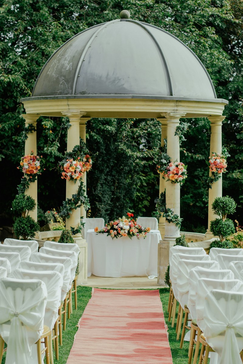 Wedding ceremony floral arch styling in Abu Dhabi
